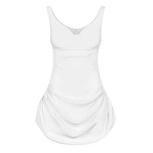 $488 Laretaggio Women’s White Crema Draped Mini Dress Size S Small Sheath